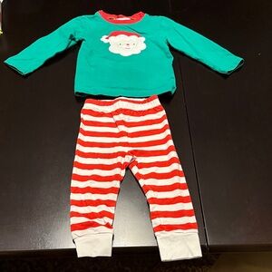 Festive Santa Kids Pajama Set - Green and Red Stripes